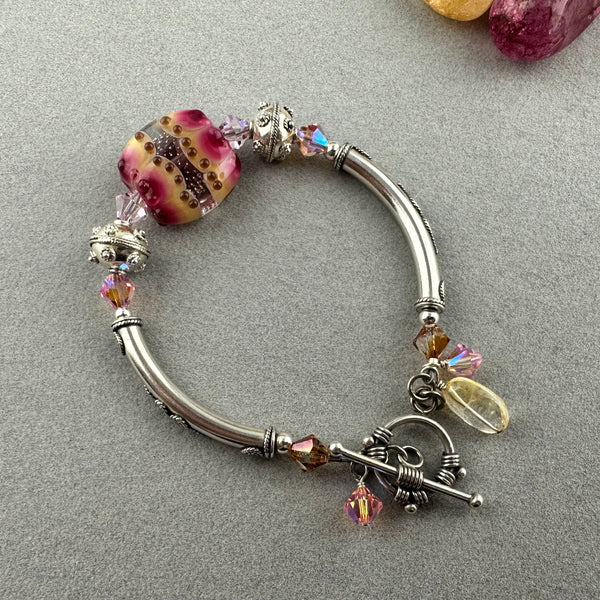 CAROUSEL ~ STERLING SILVER BRACELET WITH HANDMADE GLASS BEAD