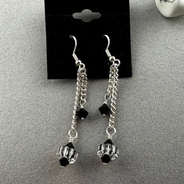 TUX ~ BLACK FURNACE GLASS EARRINGS