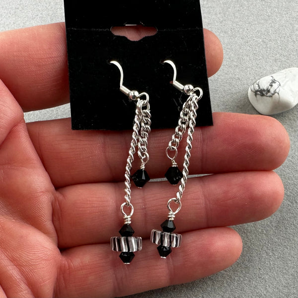 TUX ~ BLACK FURNACE GLASS EARRINGS