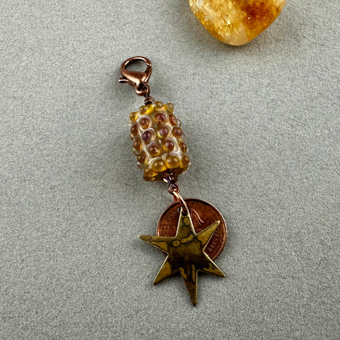 LUCKY PENNY CHARM WITH HANDMADE GLASS BEAD AND STAR CHARM