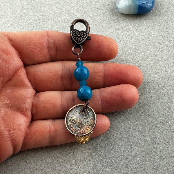 LUCKY PENNY CHARM WITH HANDMADE GLASS BEAD AND SKULL