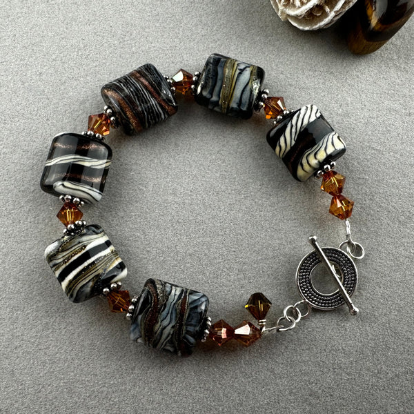 SPOT THE ZEBRAS ~ HANDMADE GLASS BEAD BRACELET