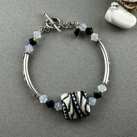NAVY FROST ~ STERLING SILVER WRAP WITH HANDMADE GLASS BEAD