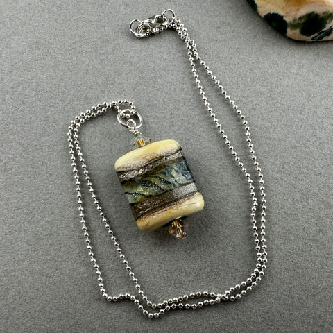FLUTTERBY ~ HANDMADE GLASS PENDANT ON A 20" STERLING SILVER ROLO CHAIN