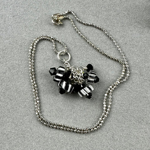 TUX ~ FURNACE GLASS BEAD CHARM PENDANT ON AN 18" STERLING SILVER BALL CHAIN