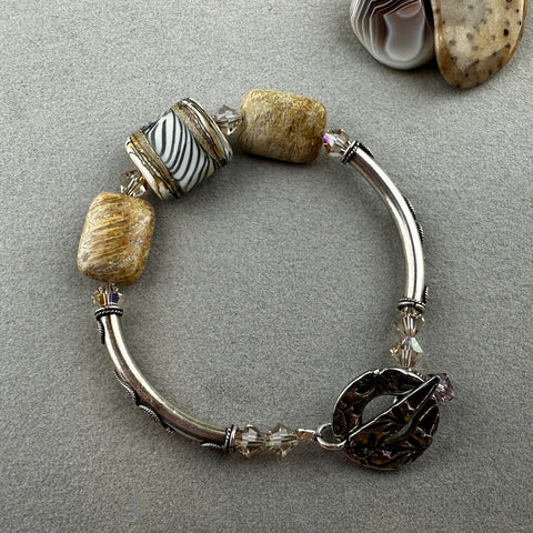 ZEBRA AVENUE ~ STERLING SILVER BRACELET WITH HANDMADE GLASS BEAD