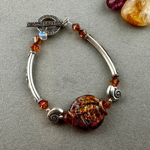 FOSSIL ~ STERLING SILVER BRACELET WITH HANDMADE GLASS BEAD