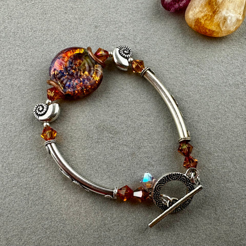 FOSSIL ~ STERLING SILVER BRACELET WITH HANDMADE GLASS BEAD