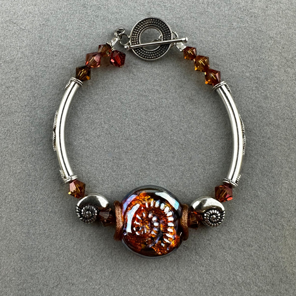 FOSSIL II ~ STERLING SILVER BRACELET WITH HANDMADE GLASS BEAD