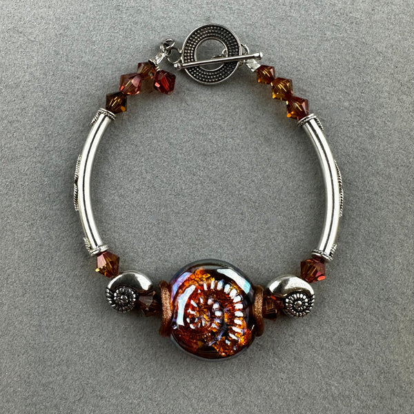 FOSSIL II ~ STERLING SILVER BRACELET WITH HANDMADE GLASS BEAD