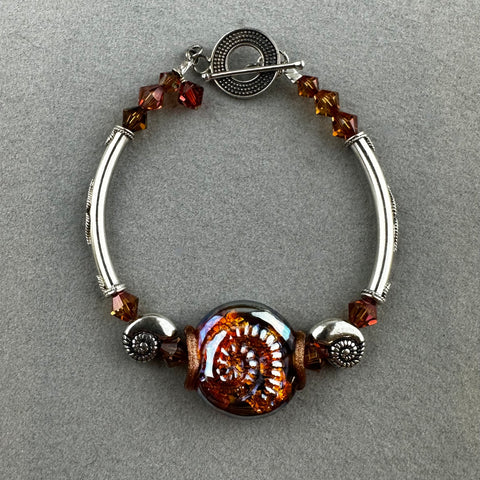FOSSIL II ~ STERLING SILVER BRACELET WITH HANDMADE GLASS BEAD