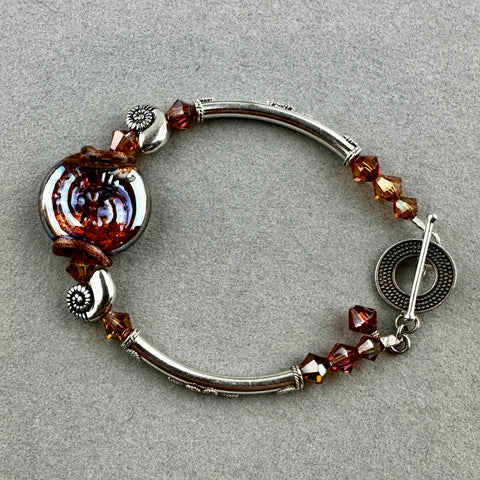 FOSSIL II ~ STERLING SILVER BRACELET WITH HANDMADE GLASS BEAD