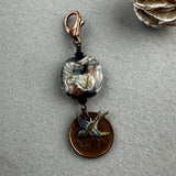 LUCKY PENNY CHARM WITH HANDMADE GLASS BEAD AND SWALLOW CHARM