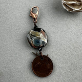 LUCKY PENNY CHARM WITH HANDMADE GLASS BEAD AND SWALLOW CHARM
