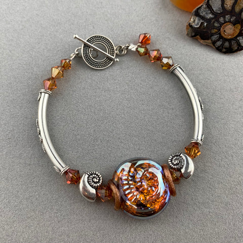 MOSAIC ~ STERLING SILVER BRACELET WITH HANDMADE GLASS BEAD