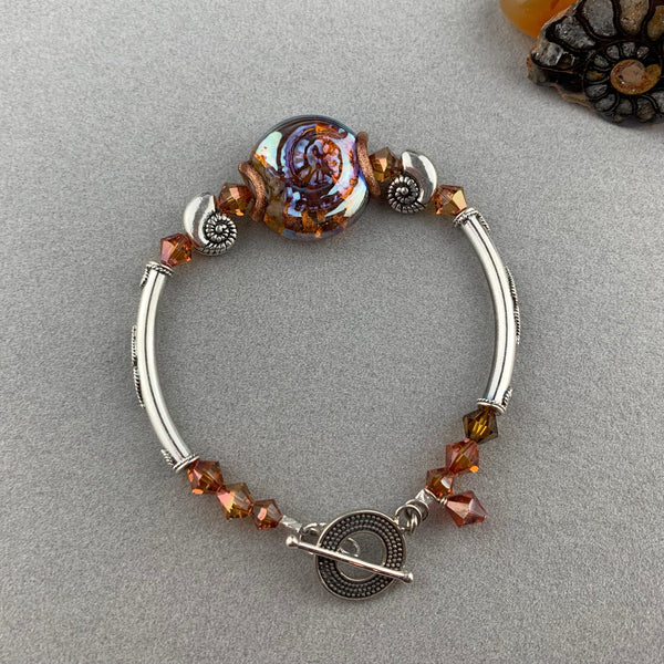 FOSSIL ~ STERLING SILVER BRACELET WITH HANDMADE GLASS BEAD