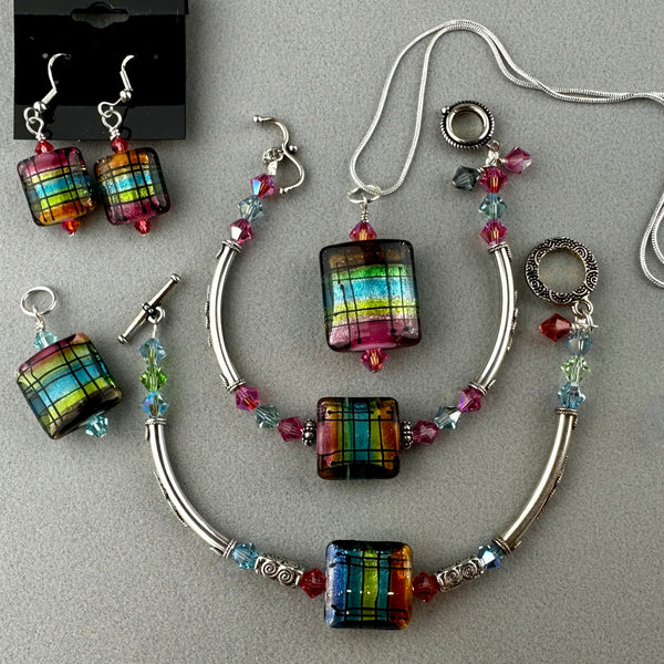 TARTAN ~ STERLING SILVER BRACELET WITH HANDMADE GLASS BEAD