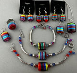 RAINBOW RIBBON ~ STERLING SILVER BRACELET WITH HANDMADE GLASS BEAD