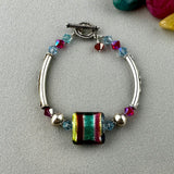 RAINBOW RIBBON ~ STERLING SILVER BRACELET WITH HANDMADE GLASS BEAD