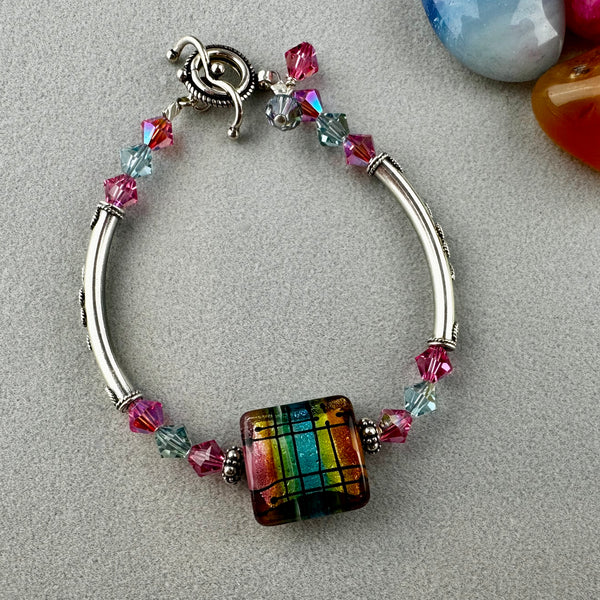TARTAN ~ STERLING SILVER BRACELET WITH HANDMADE GLASS BEAD