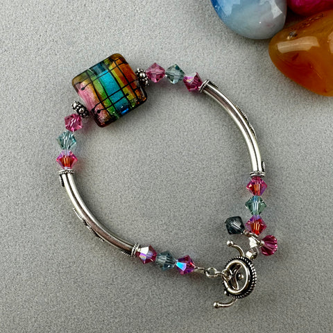 TARTAN ~ STERLING SILVER BRACELET WITH HANDMADE GLASS BEAD