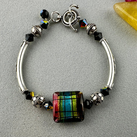 TARTAN III ~ STERLING SILVER BRACELET WITH HANDMADE GLASS BEAD