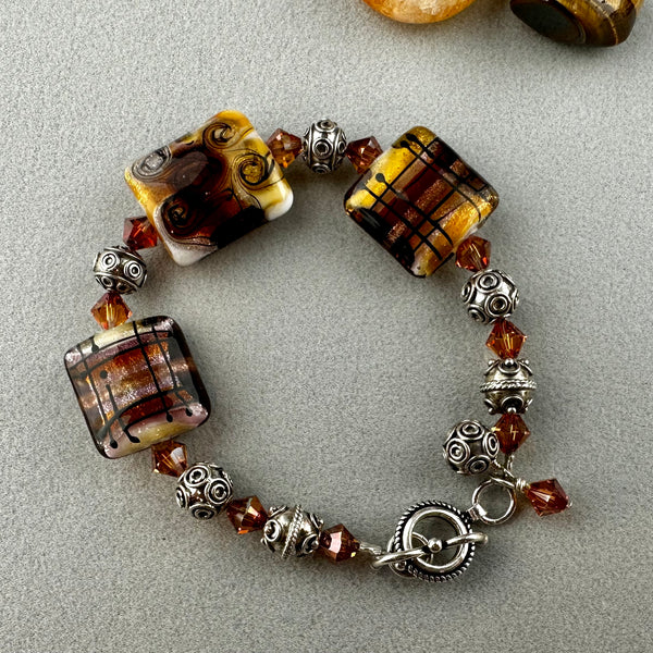 PURPLE TARTAN ~ HANDMADE GLASS BEAD BRACELET