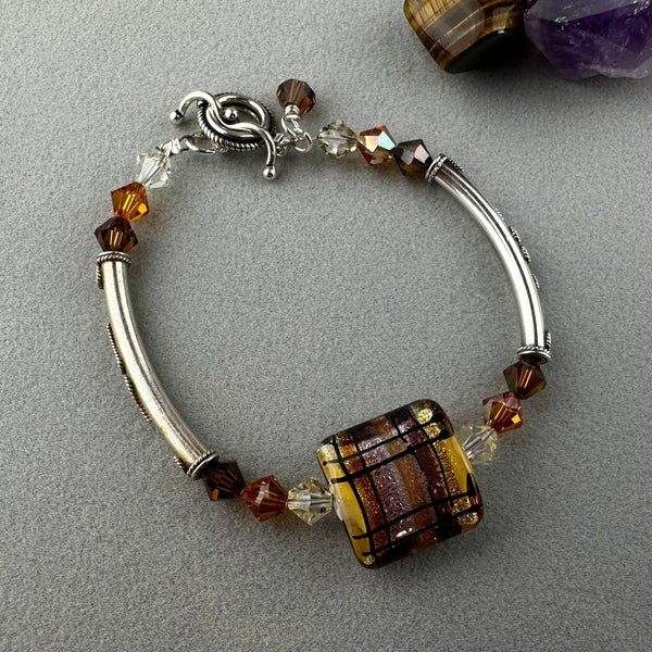 TARTAN V ~ STERLING SILVER BRACELET WITH HANDMADE GLASS BEAD