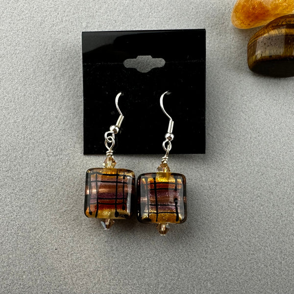 TARTAN V ~ HANDMADE GLASS EARRINGS