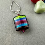 RAINBOW RIBBON ~ HANDMADE GLASS PENDANT ON AN 18