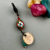 LUCKY PENNY CHARM WITH ENAMEL OVAL EGG BEAD AND TURQUOISE STONE