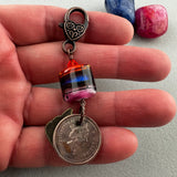 LUCKY PENNY CHARM WITH HANDMADE GLASS BEAD AND CAT CHARM II
