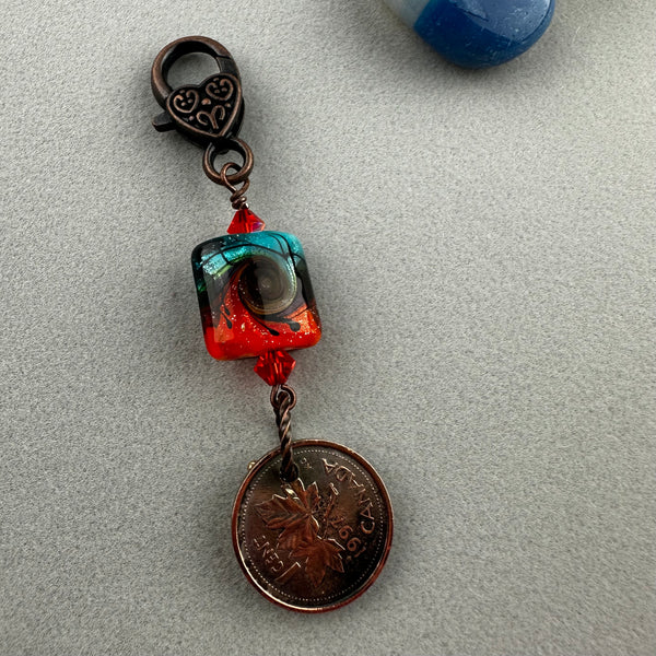 LUCKY PENNY CHARM WITH HANDMADE GLASS BEAD AND STAR CHARM III