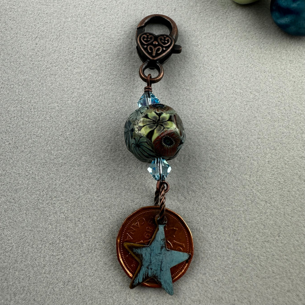 LUCKY PENNY CHARM WITH HANDMADE GLASS BEAD AND STAR CHARM II