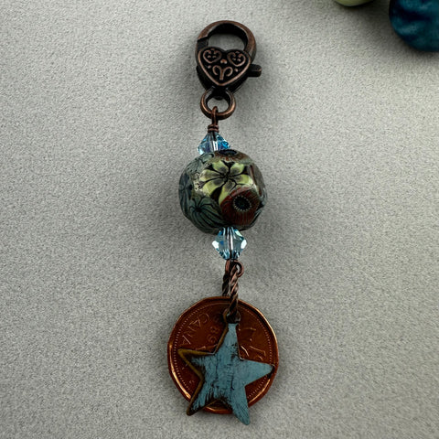 LUCKY PENNY CHARM WITH HANDMADE GLASS BEAD AND STAR CHARM II