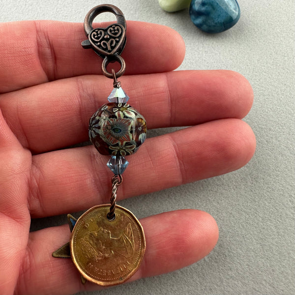 LUCKY PENNY CHARM WITH HANDMADE GLASS BEAD AND STAR CHARM II