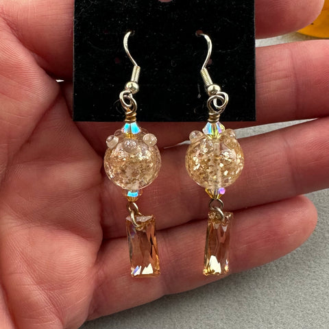 TWINKLE ~ HANDMADE GLASS BEAD EARRINGS WITH GEMSTONES