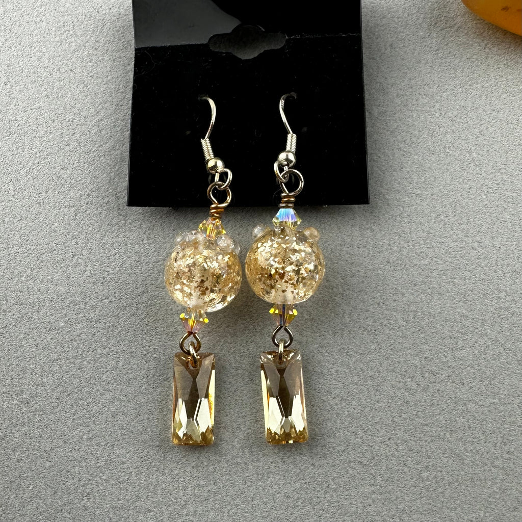 TWINKLE ~ HANDMADE GLASS BEAD EARRINGS WITH GEMSTONES