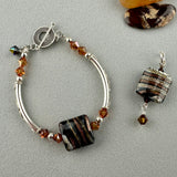 ZEBRA TRAIL II ~ STERLING SILVER BRACELET WITH HANDMADE GLASS BEAD