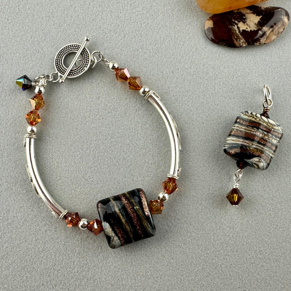 ZEBRA TRAIL II ~ STERLING SILVER BRACELET WITH HANDMADE GLASS BEAD