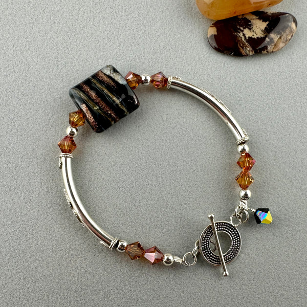 ZEBRA TRAIL II ~ STERLING SILVER BRACELET WITH HANDMADE GLASS BEAD