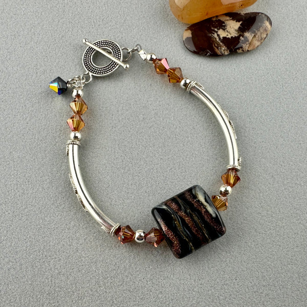 ZEBRA TRAIL II ~ STERLING SILVER BRACELET WITH HANDMADE GLASS BEAD