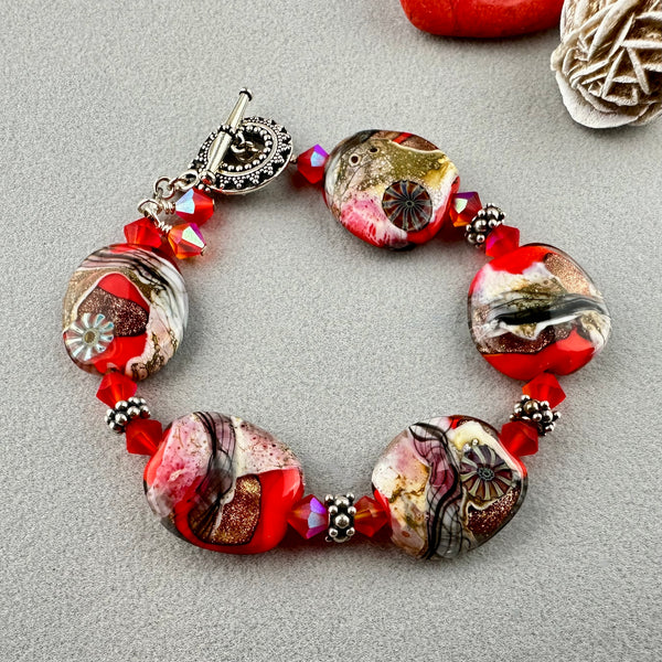 RED HOTS ~ HANDMADE GLASS BEAD BRACELET