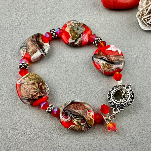 RED HOTS ~ HANDMADE GLASS BEAD BRACELET