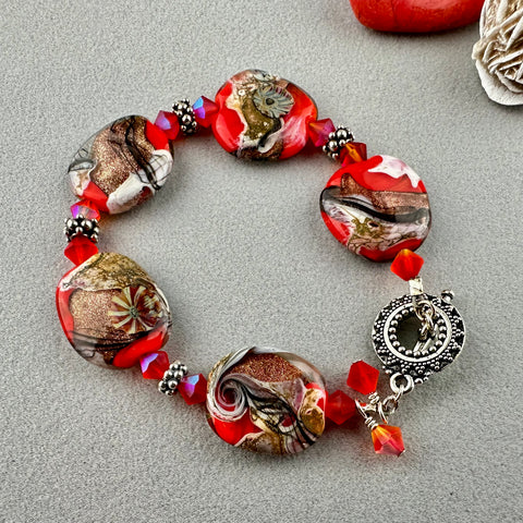 RED HOTS ~ HANDMADE GLASS BEAD BRACELET