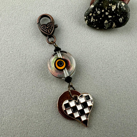 LUCKY PENNY CHARM WITH HANDMADE GLASS BEAD AND HEART CHARM II