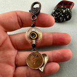 LUCKY PENNY CHARM WITH HANDMADE GLASS BEAD AND HEART CHARM