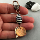 LUCKY PENNY CHARM WITH HANDMADE GLASS BEAD AND HEART CHARM II