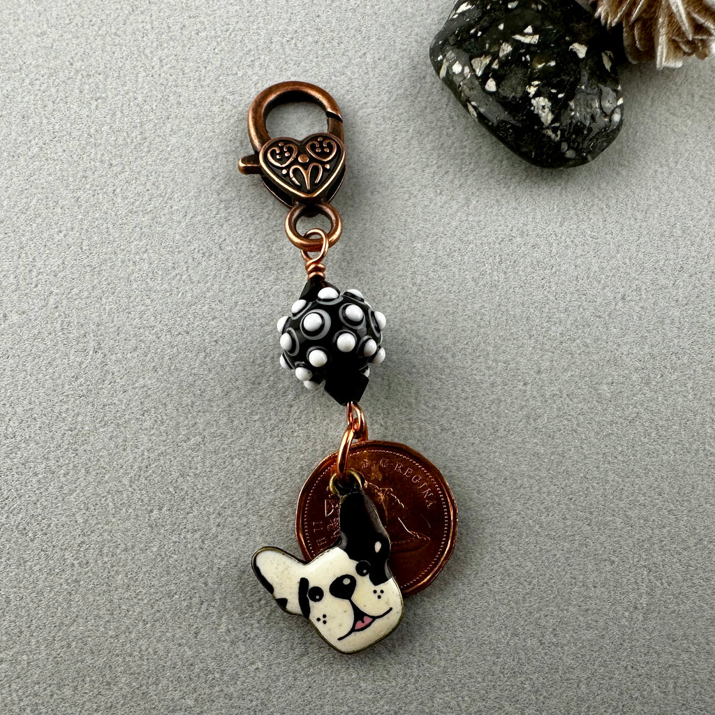 LUCKY PENNY CHARM WITH HANDMADE GLASS BEAD AND DOG CHARM II