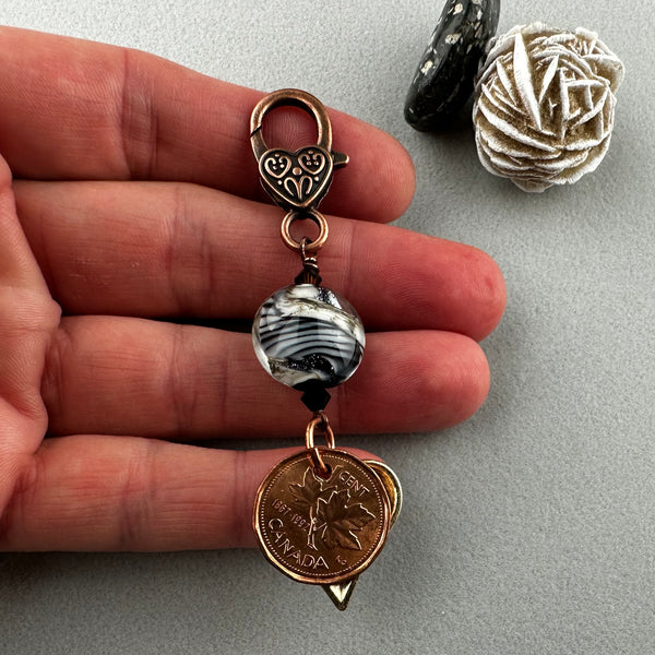 LUCKY PENNY CHARM WITH HANDMADE GLASS BEAD AND HEART CHARM III